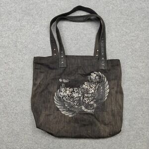 Vintage G-Unit Tote Bag Mens Large Black Denim Graphic Eagle Hip Hop Shoulder